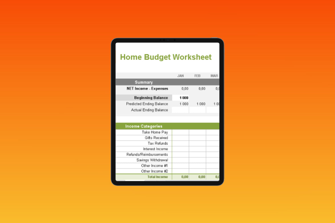 HOME BUDGET WORKSHEET